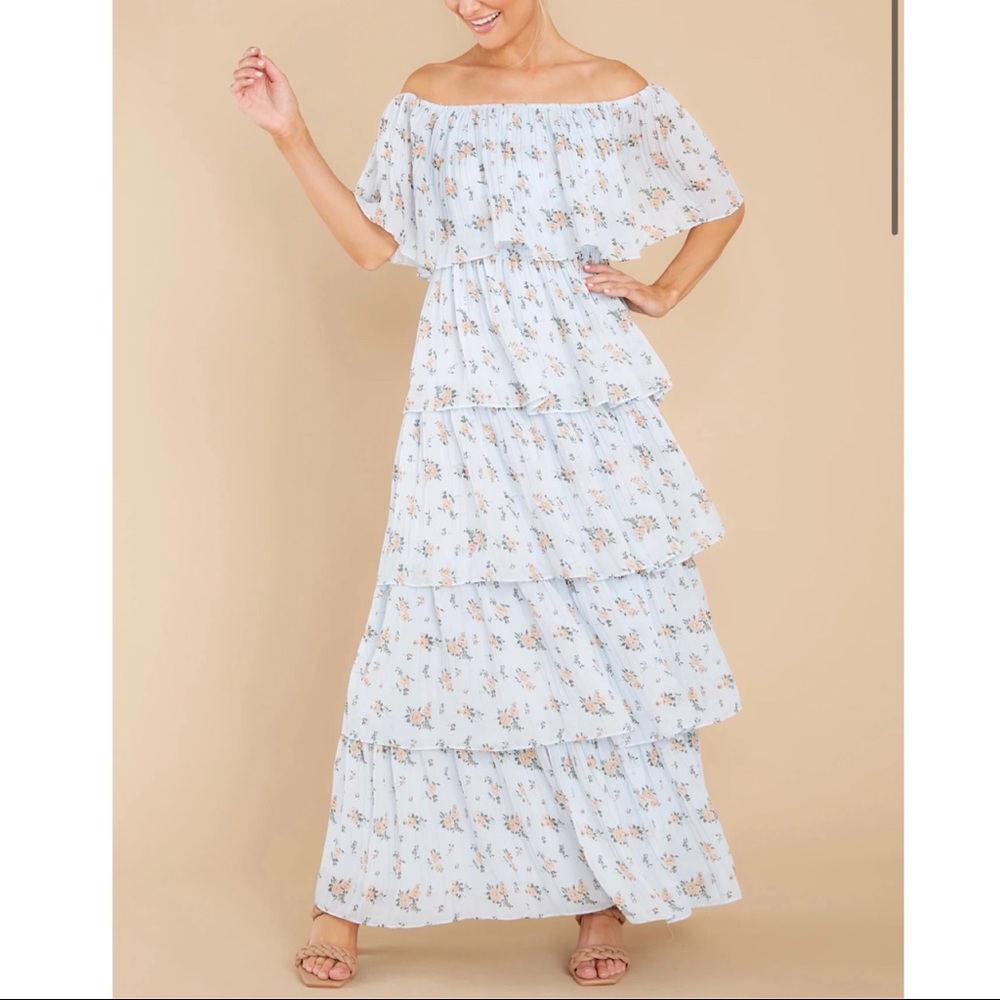 Light Blue Floral Print Maxi Dress LARGE